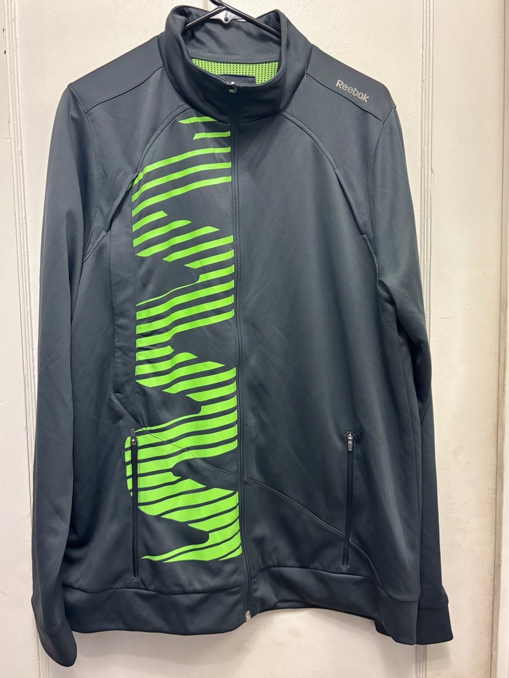 Reebok Play Dry Full Zip Men's Large Jacket Colors Gray & Lime Green